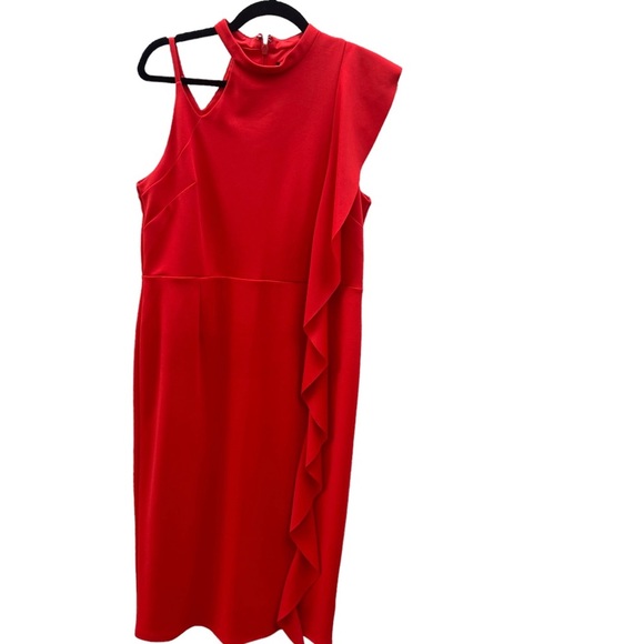 Topshop Red Orange Ruffle Cocktail Midi Sleeveless Dress 12 - Picture 5 of 15